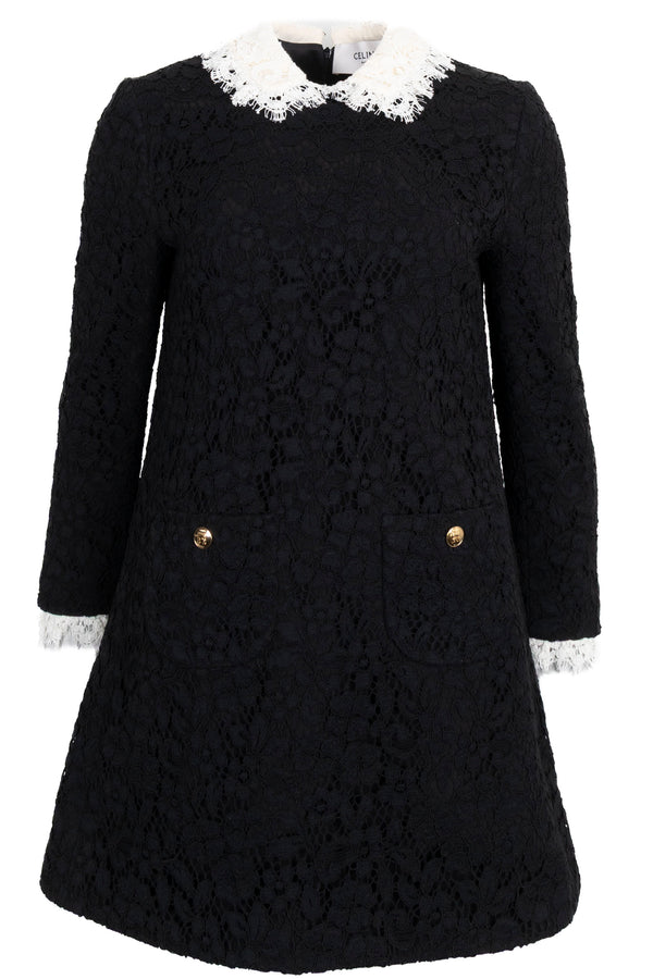 Robe courte trapèze en guipure florale CELINE