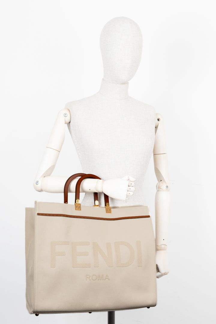 Grand sac fourre-tout FENDI Sunshine en toile ivoire