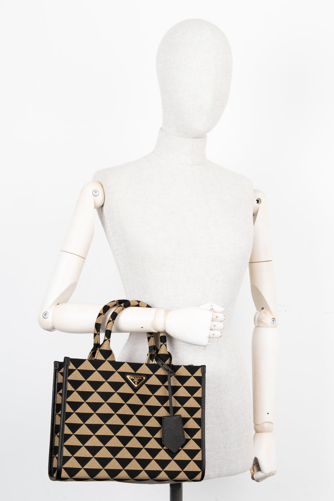 PRADA Small Symbole Tote Bag Black Beige