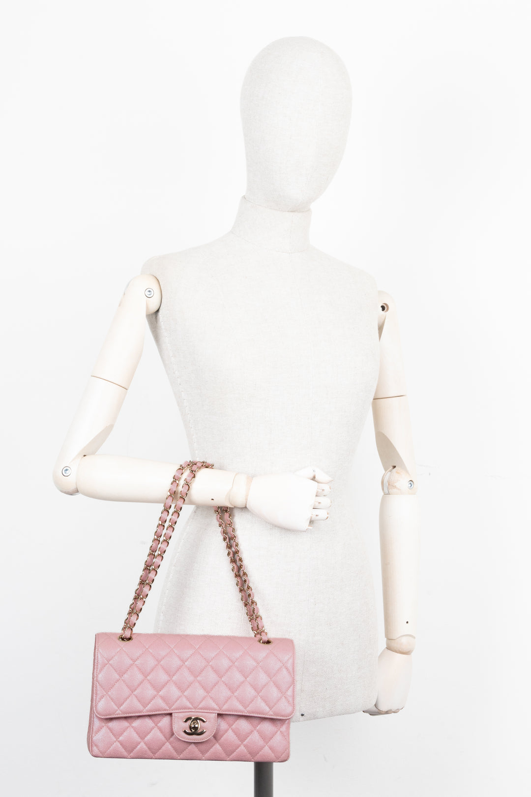 CHANEL 2019 Classic Double Flap Medium Iridescent Pink Caviar