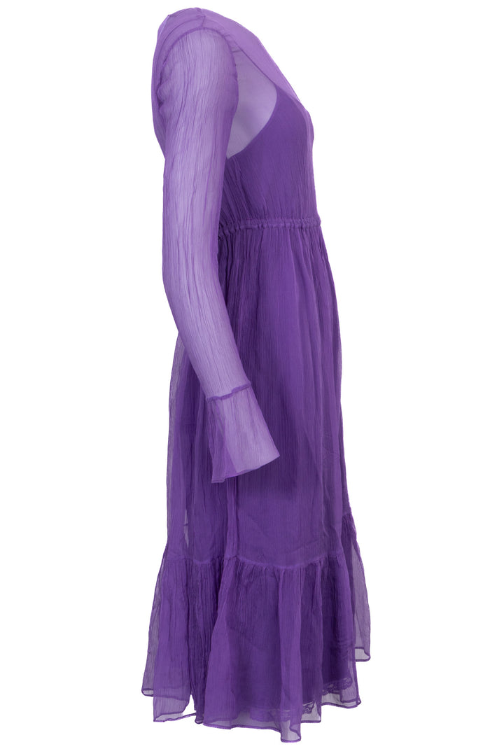 GUCCI Organza Long Sleeve Dress Silk Purple