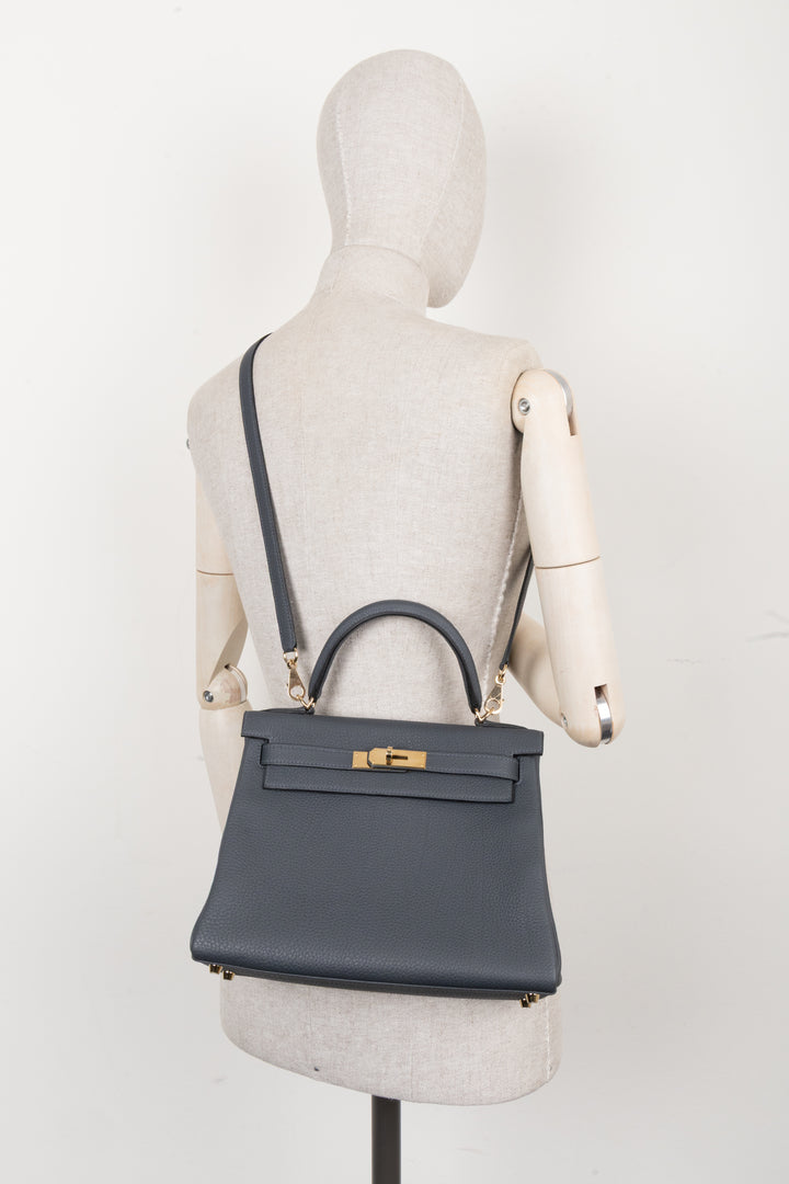 HERMÈS Kelly 28 Retourne Togo Gris Misty