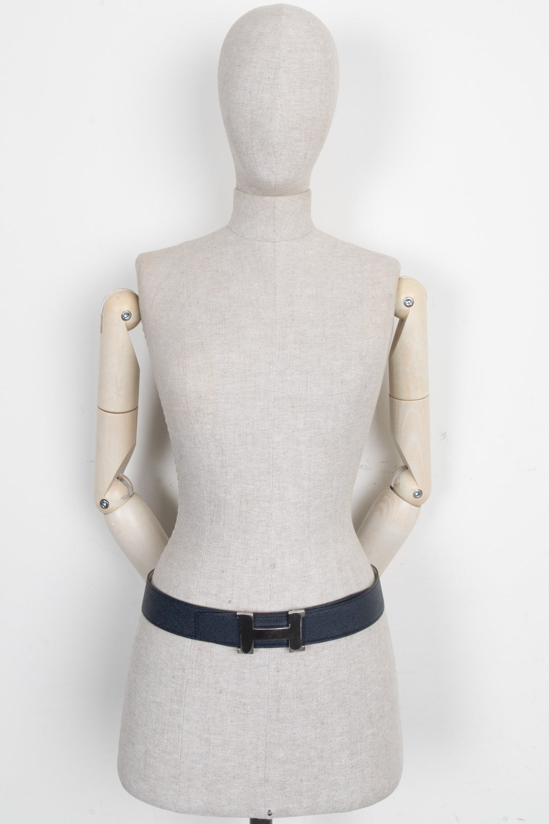 HERMÈS Constance H Belt Epsom Palladium Bleu Blanc