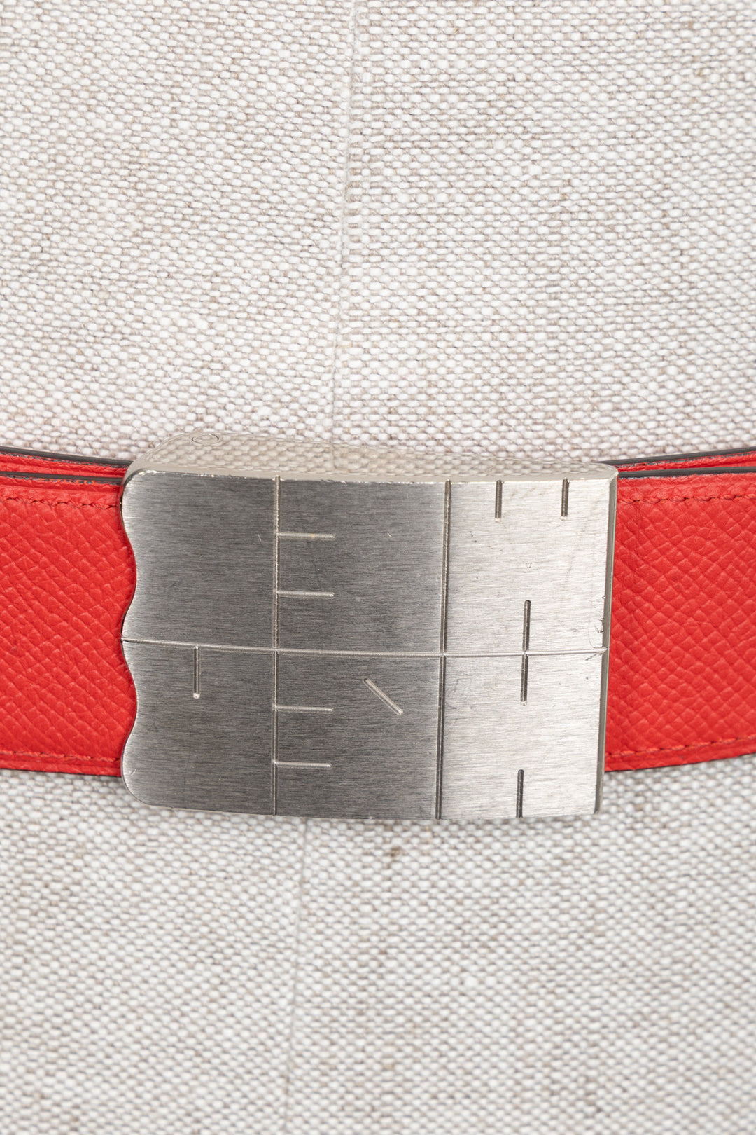 HERMÈS Logo Belt Palladium Epsom Red Pink