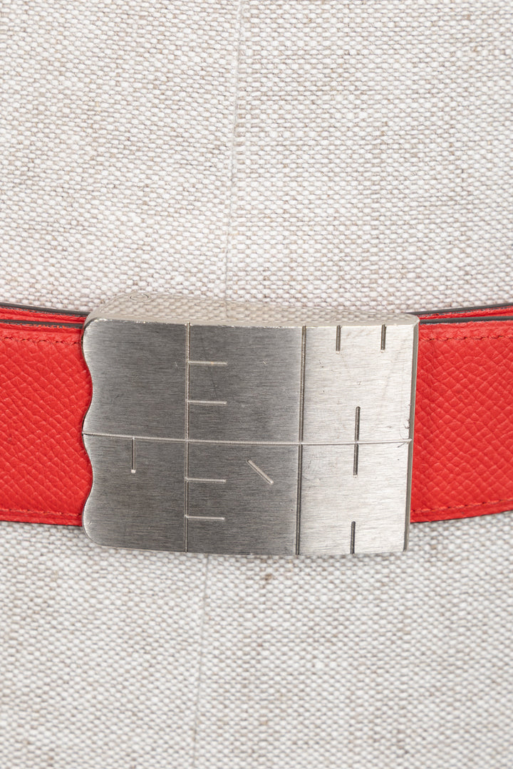 HERMÈS Logo Belt Palladium Epsom Red Pink