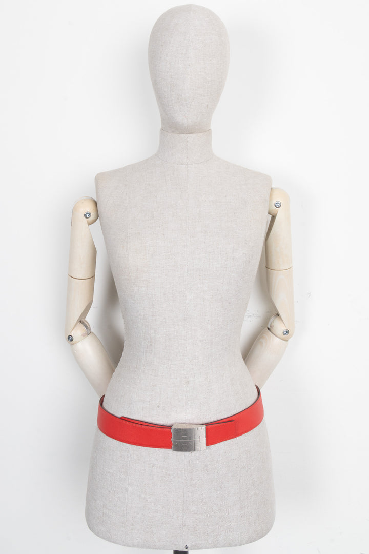 HERMÈS Logo Belt Palladium Epsom Red Pink