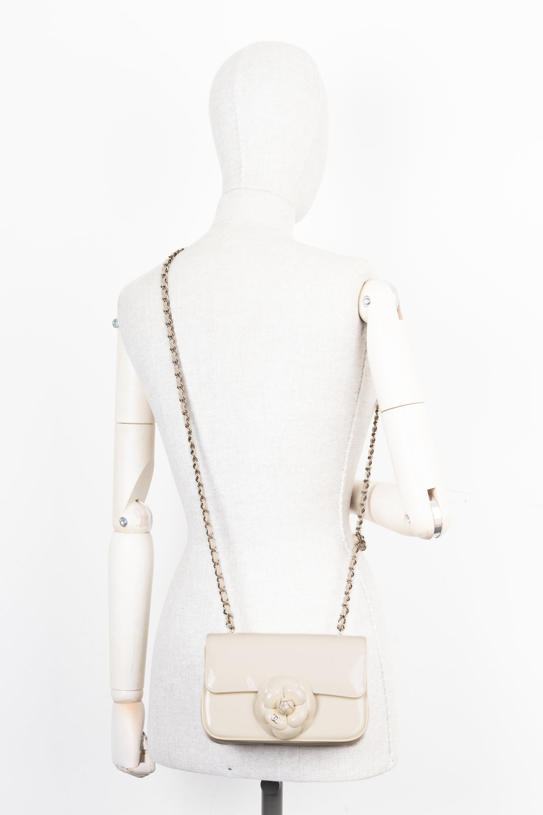 CHANEL Camellia Flap Bag Patent White