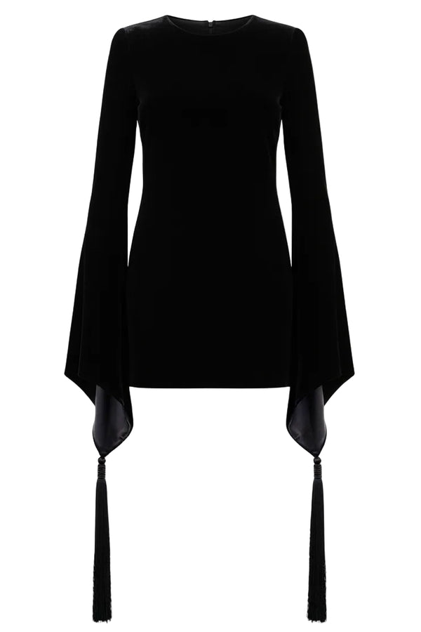 SAINT LAURENT Mini Dress Tassels Velvet Black
