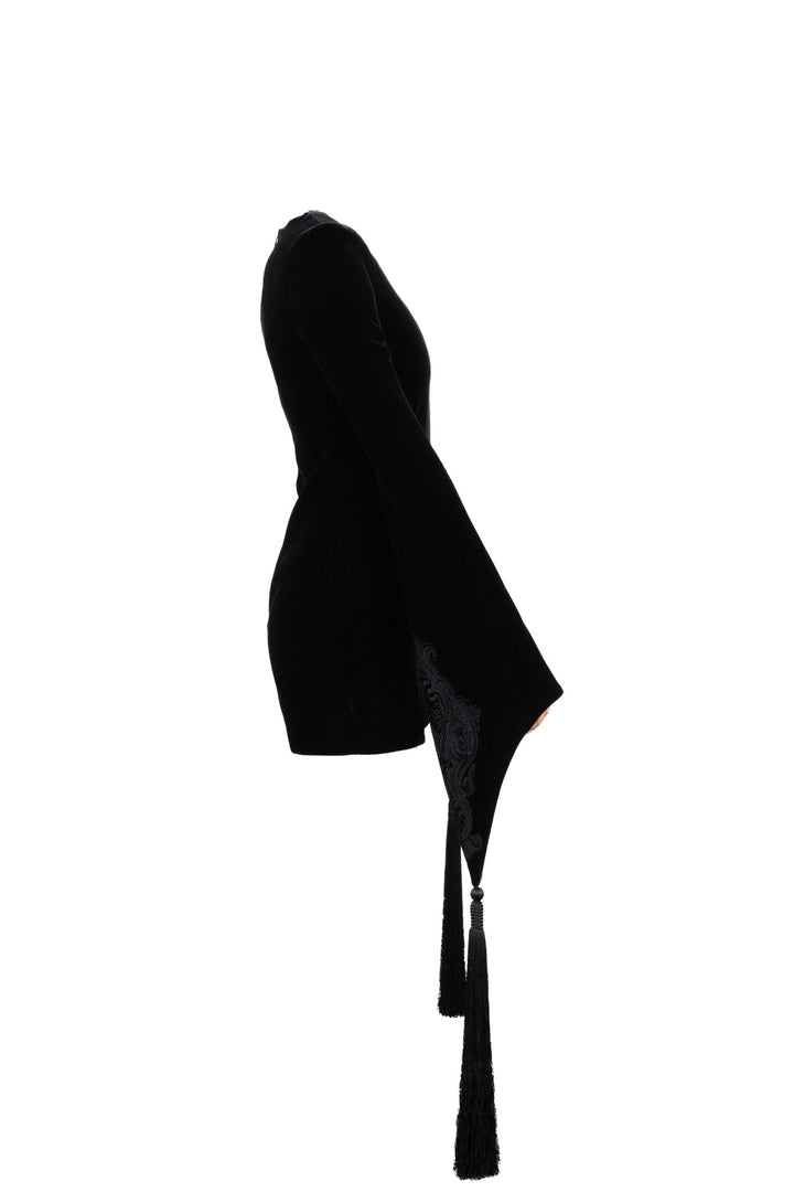 SAINT LAURENT Mini Dress Tassels Velvet Black