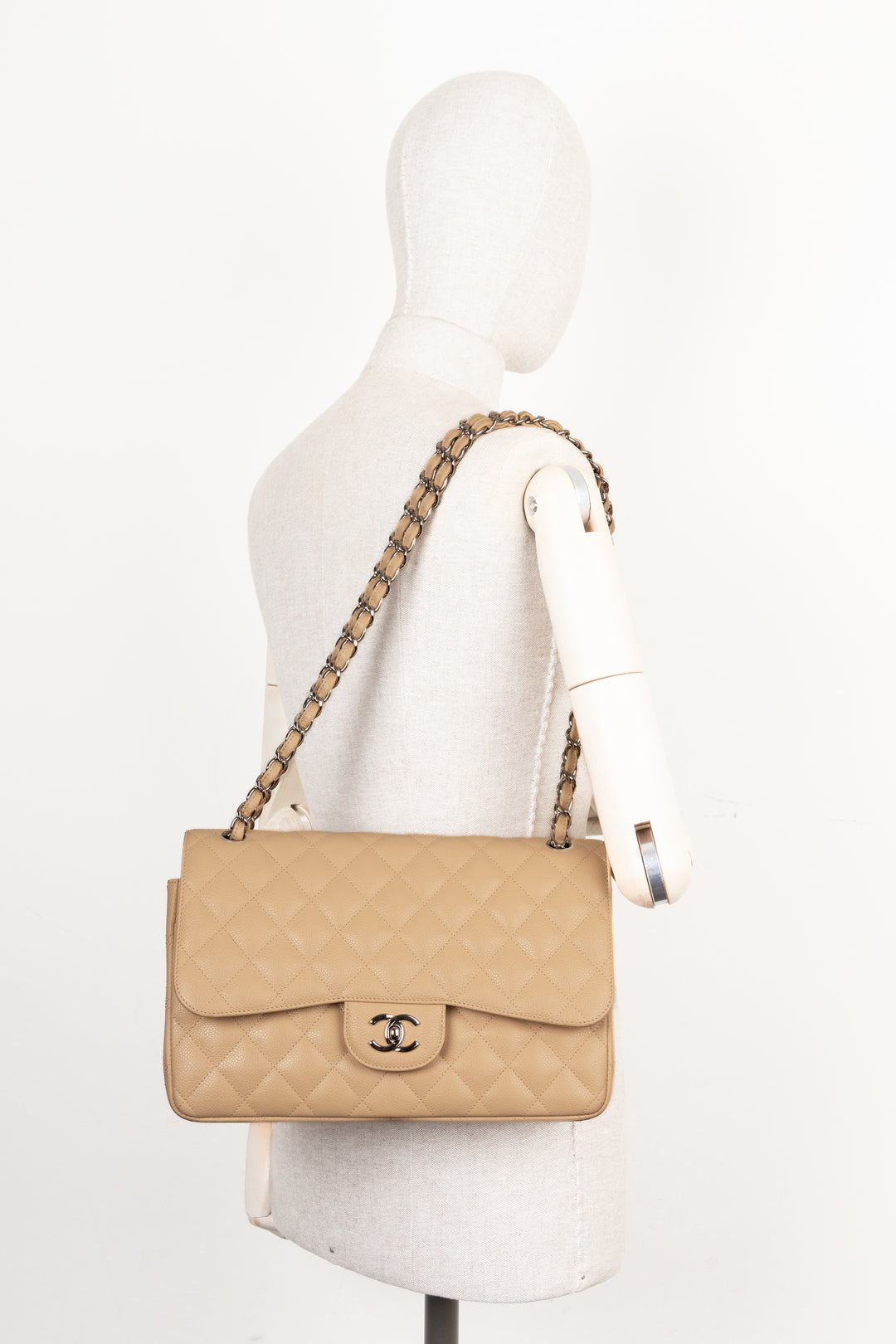 CHANEL Large Double Flap Bag Caviar Beige