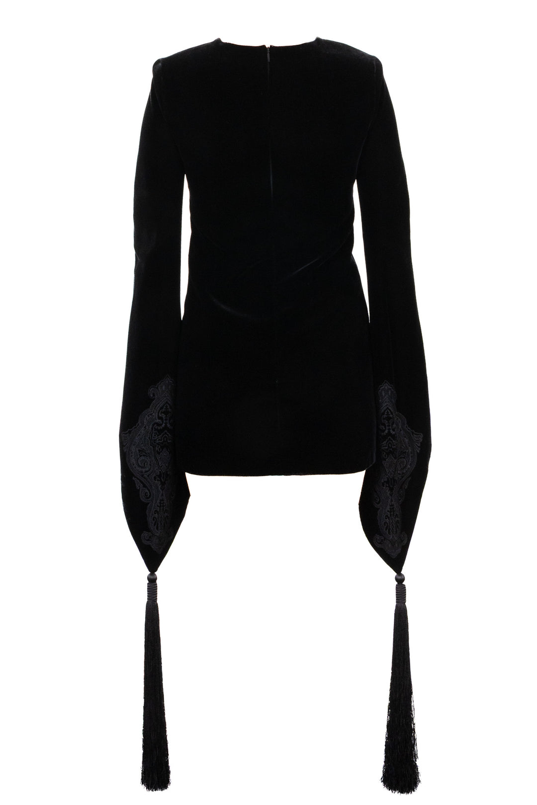 SAINT LAURENT Mini Dress Tassels Velvet Black