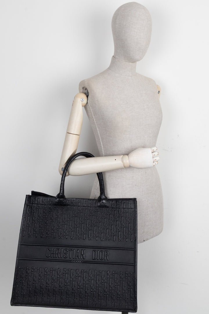 CHRISTIAN DIOR Large Oblique Book Tote Leather Black