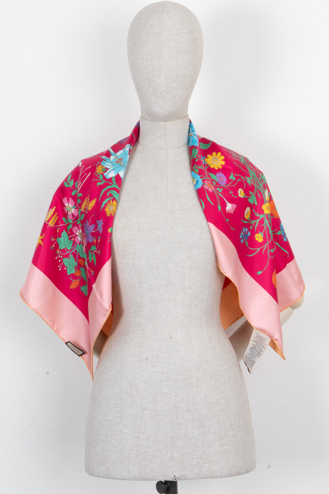 GUCCI Reversible Floral Silk Scarf Pink Orange