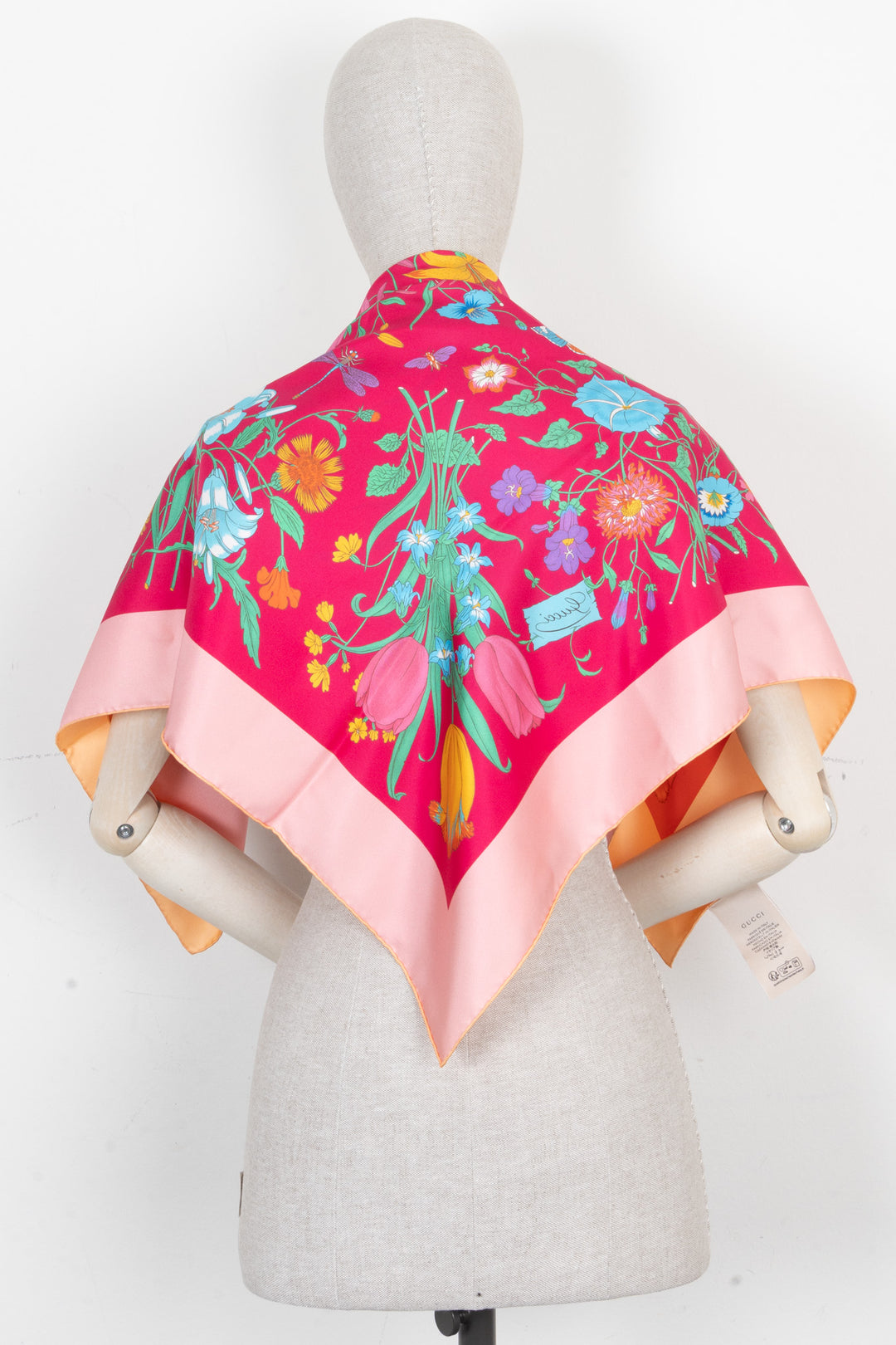 GUCCI Reversible Floral Silk Scarf Pink Orange