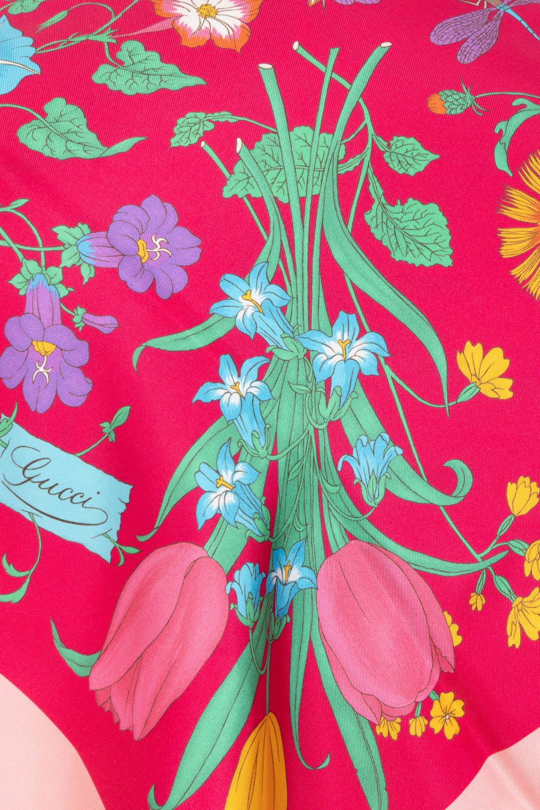 GUCCI Reversible Floral Silk Scarf Pink Orange