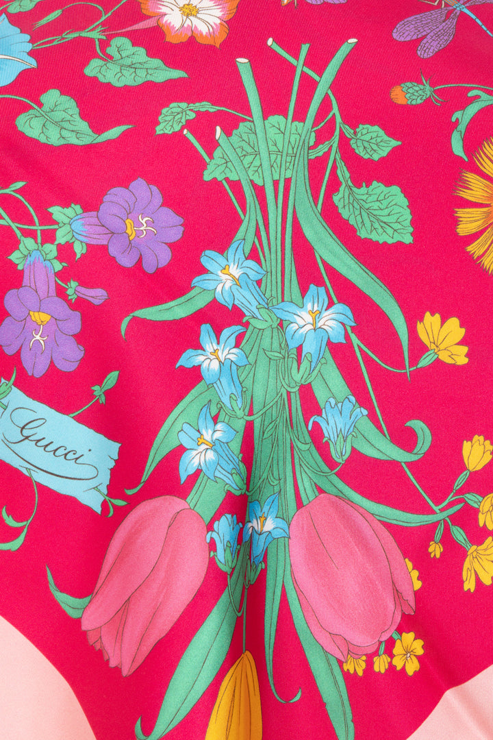 GUCCI Reversible Floral Silk Scarf Pink Orange