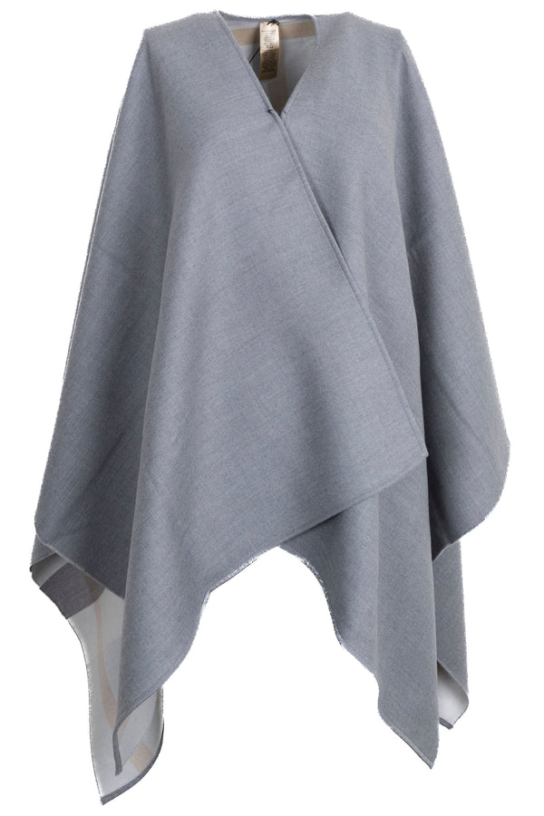 Poncho à carreaux BURBERRY en laine grise