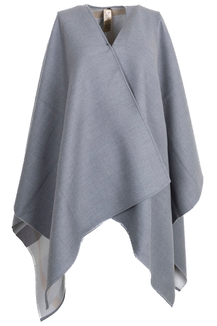Poncho à carreaux BURBERRY en laine grise