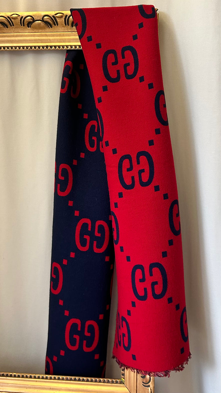 GUCCI Reversible Logo Scarf Blue Red