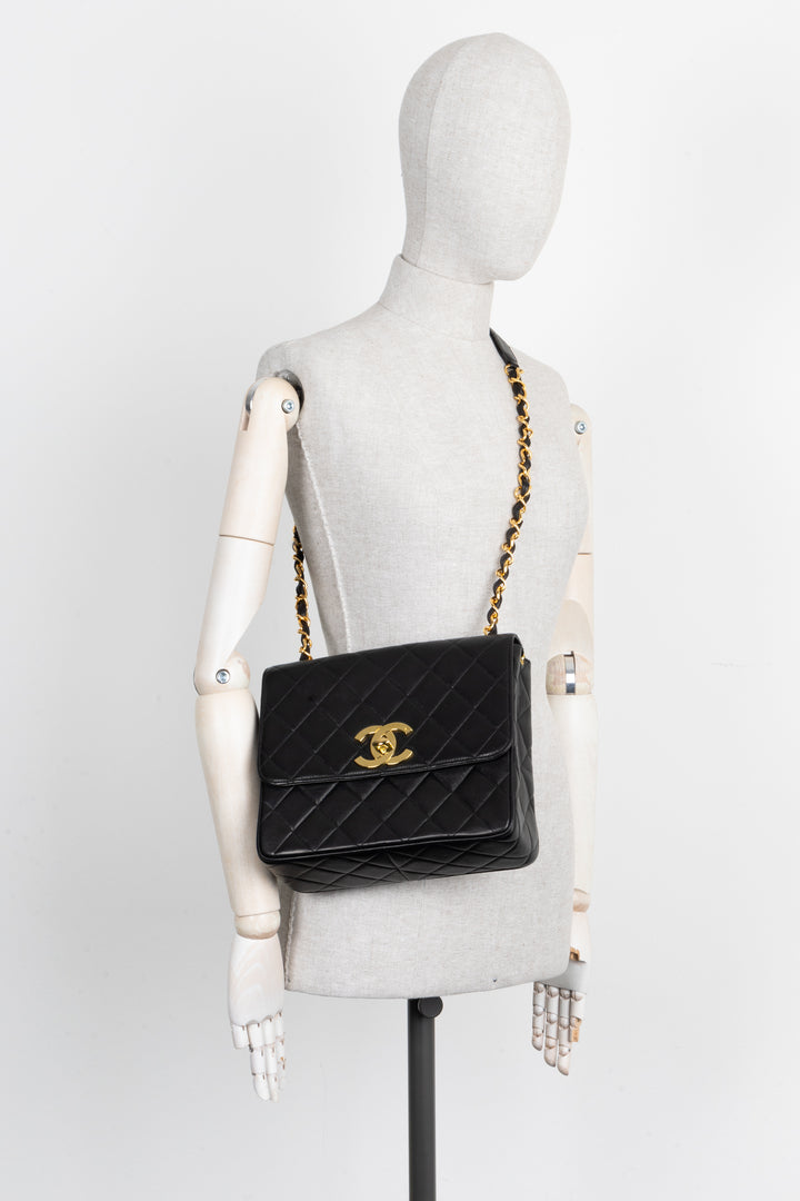 CHANEL Vintage Single Flap Shoulder Bag Quilted Black