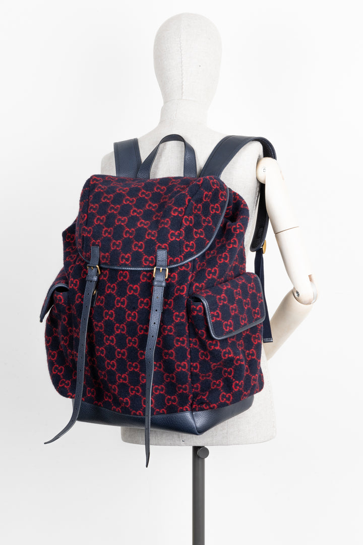 GUCCI GG Large Wool Backpack Navy