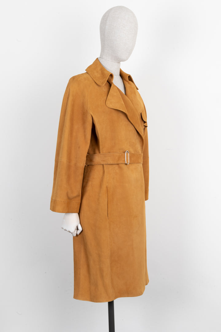 HERMÈS Coat Suede Leather Camel