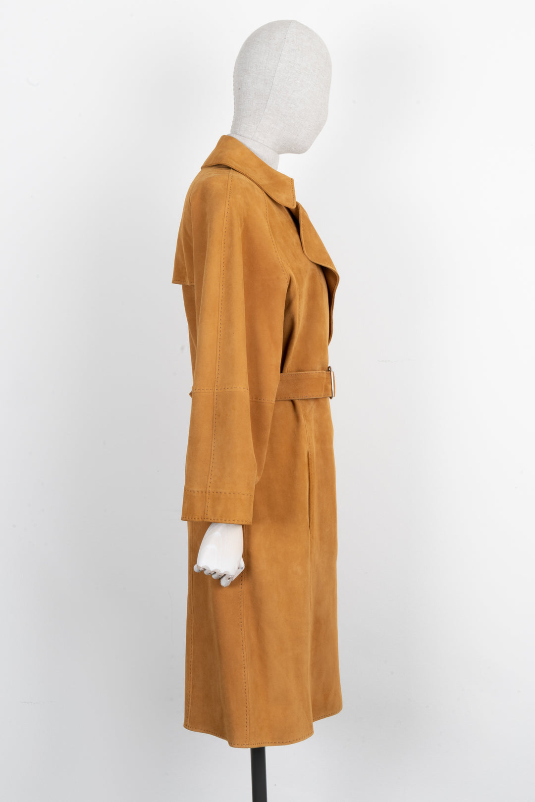 HERMÈS Coat Suede Leather Camel