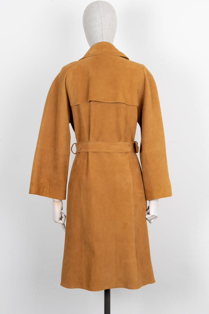 HERMÈS Coat Suede Leather Camel