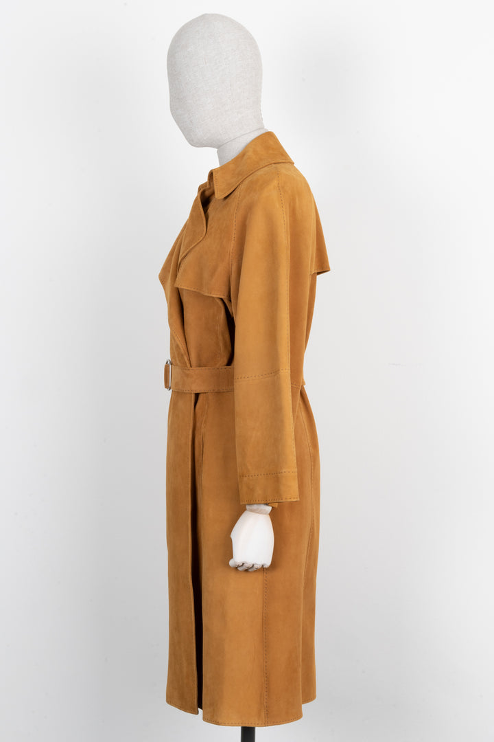 HERMÈS Coat Suede Leather Camel