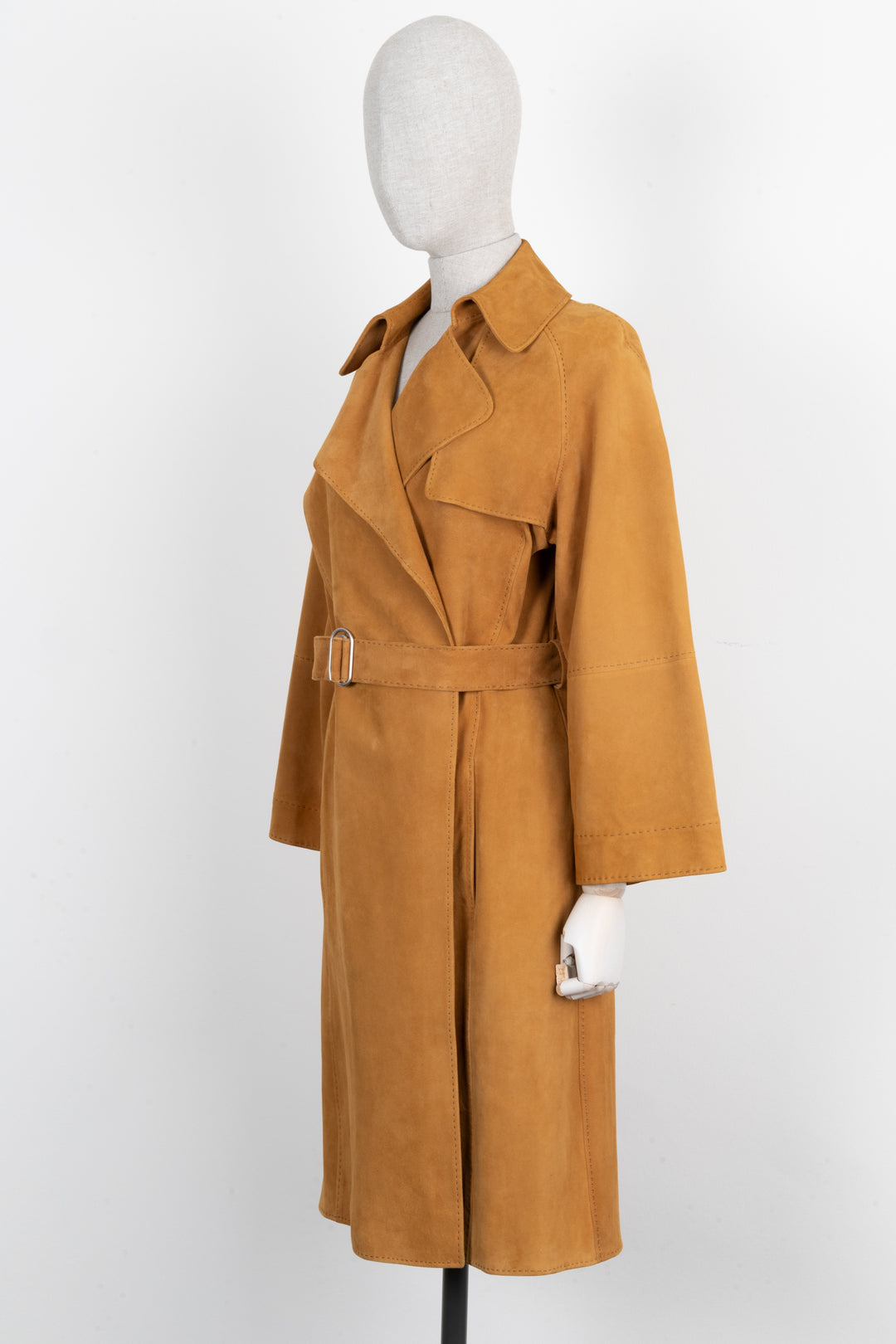 HERMÈS Coat Suede Leather Camel