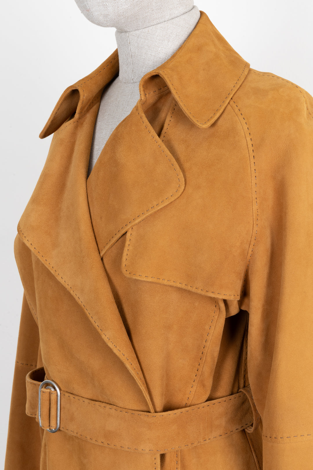 HERMÈS Coat Suede Leather Camel