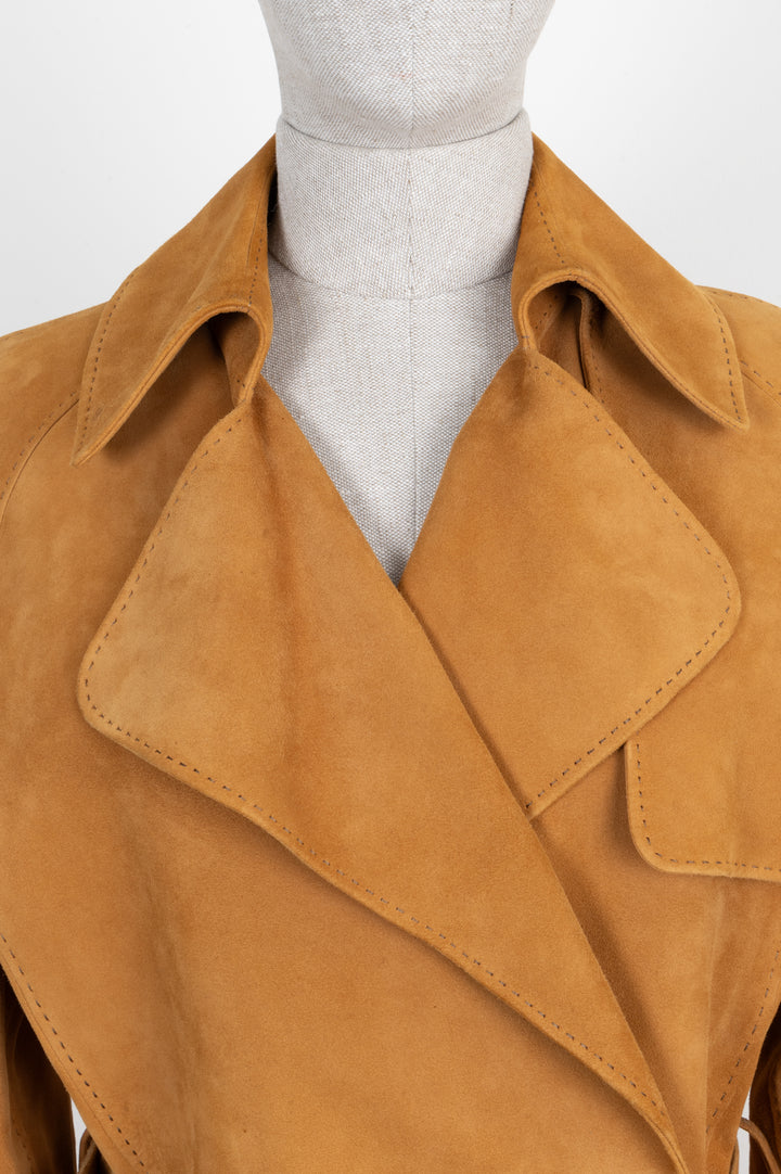 HERMÈS Coat Suede Leather Camel