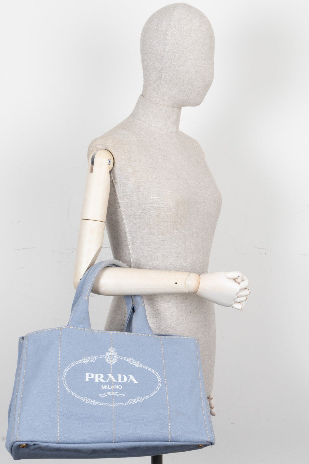PRADA Canapa Tote Bag Toile Bleu Clair