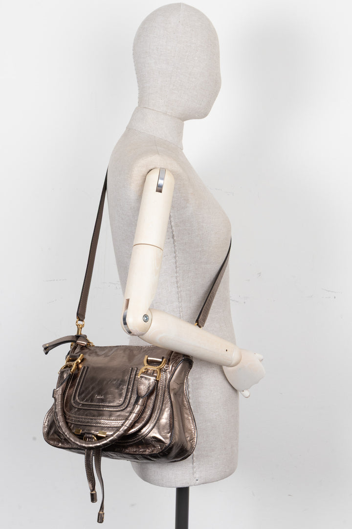 CHLOÉ Sac Double Carry Marcie Small Cuir Bronze