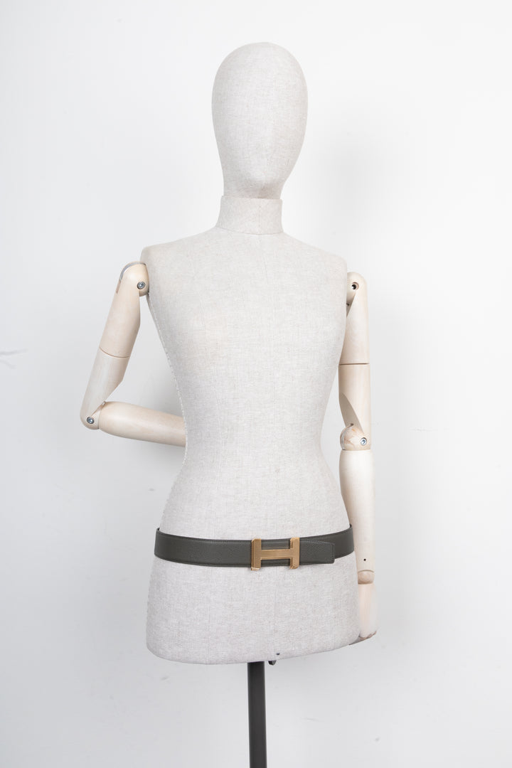 HERMÈS H Optique Belt 38 Epsom Bleu de Prusse / Vert De Gris