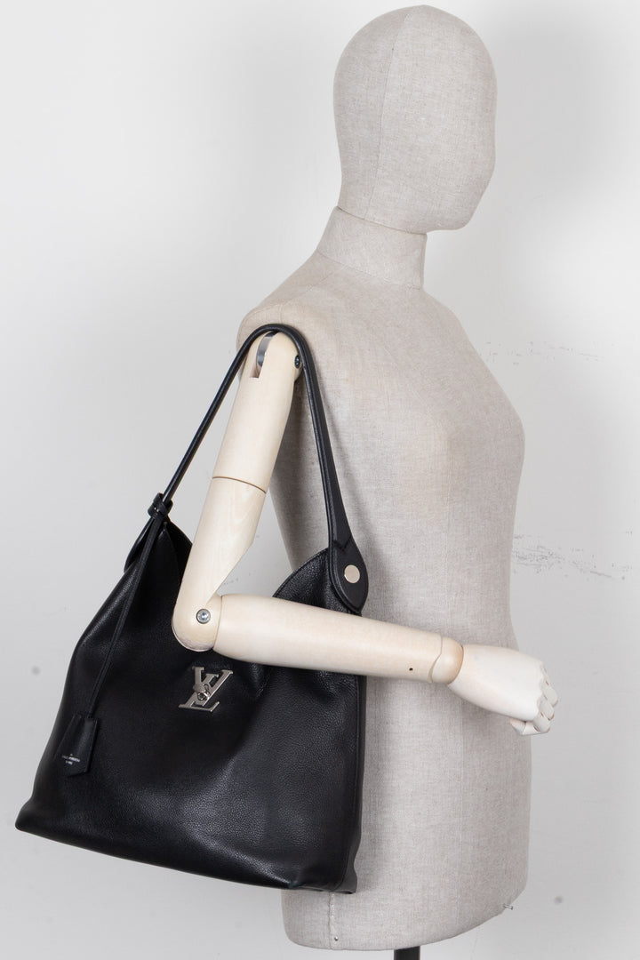 LOUIS VUITTON Lockme Hobo Bag Leather Black