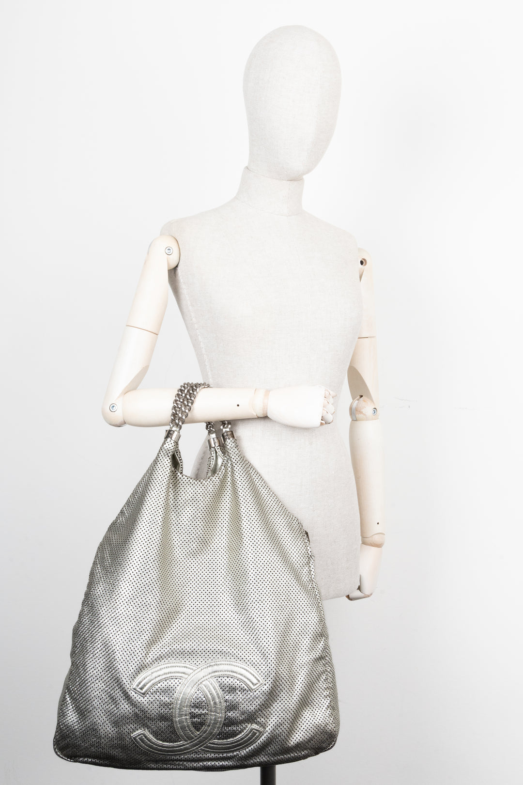 CHANEL Perforated Rodeo Drive XL Hobo Bag Silver