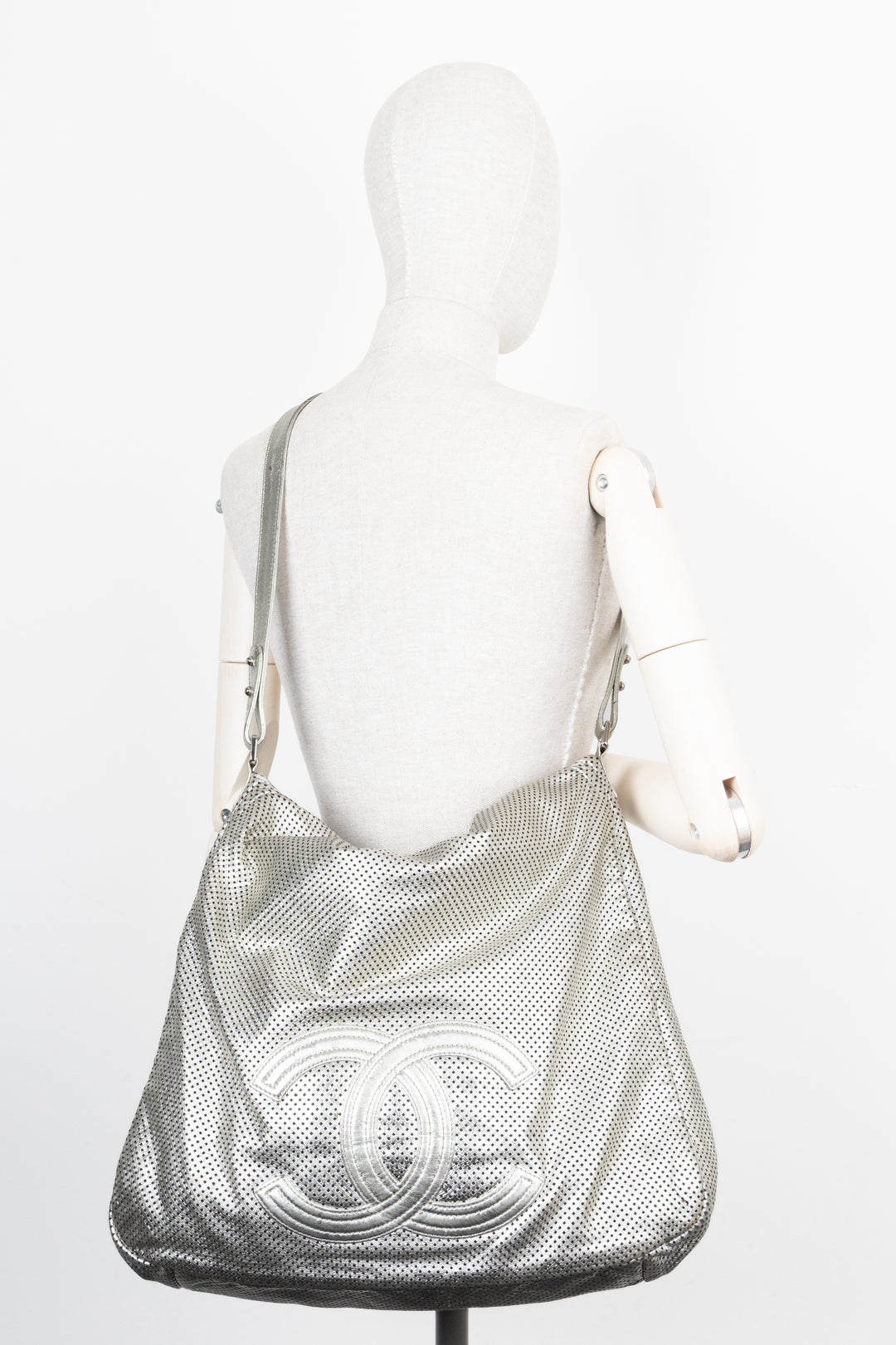 CHANEL Perforated Rodeo Drive XL Hobo Bag Silver