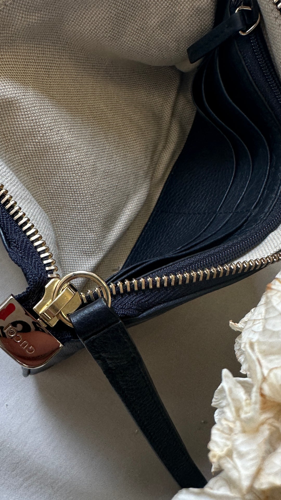 GUCCI Soho Pochette Leather Navy