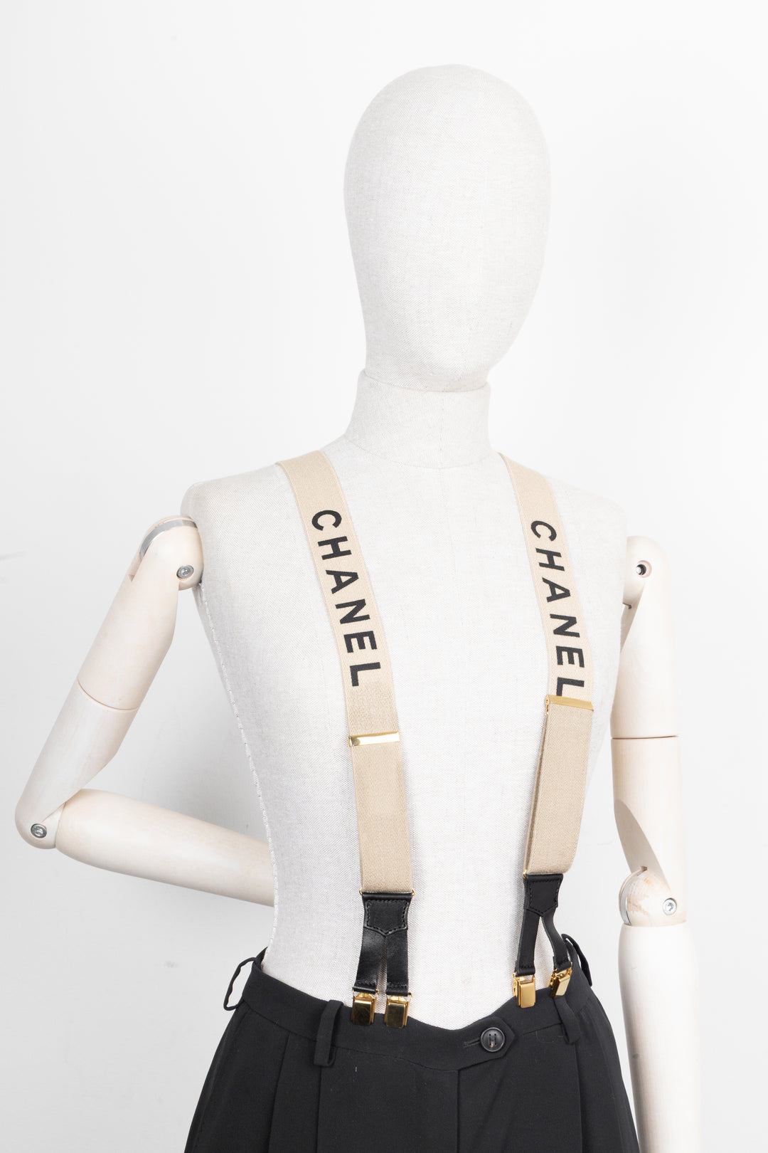 CHANEL 1994 Logo Suspender Beige Black