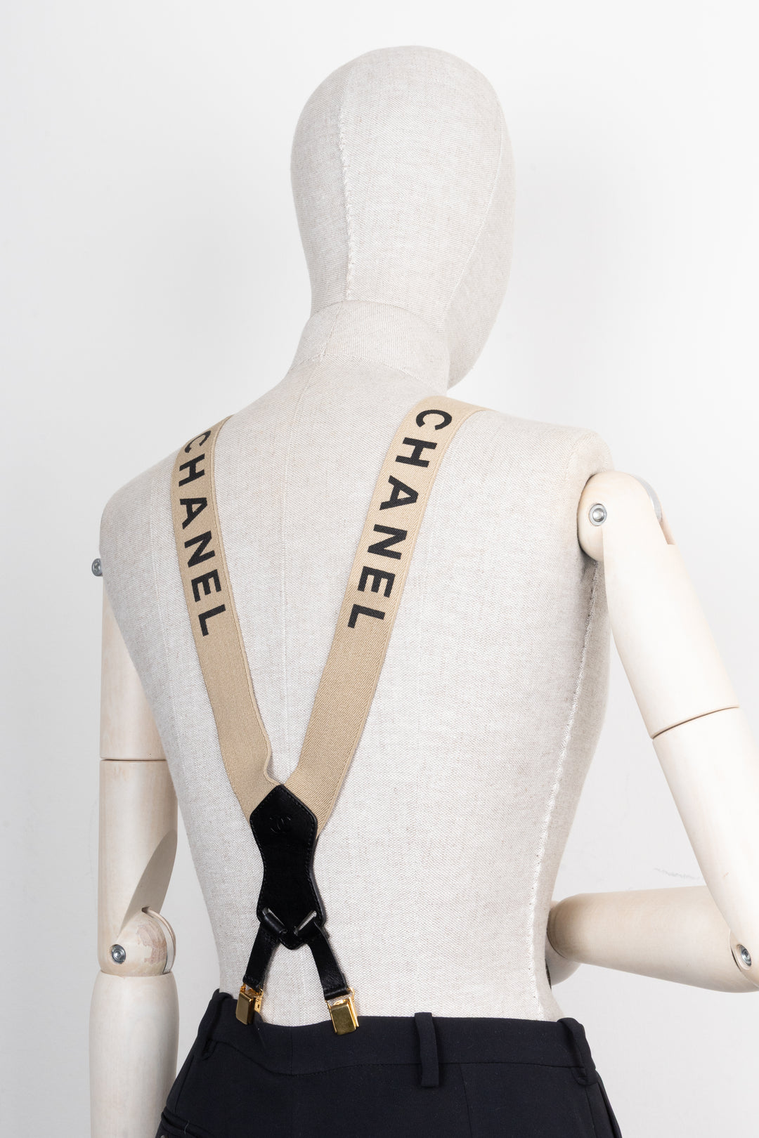 CHANEL 1994 Logo Suspender Beige Black