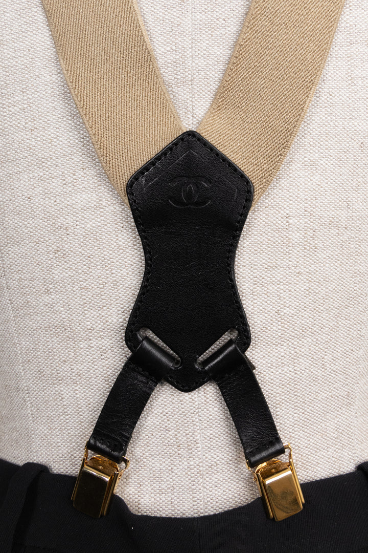 CHANEL 1994 Logo Suspender Beige Black