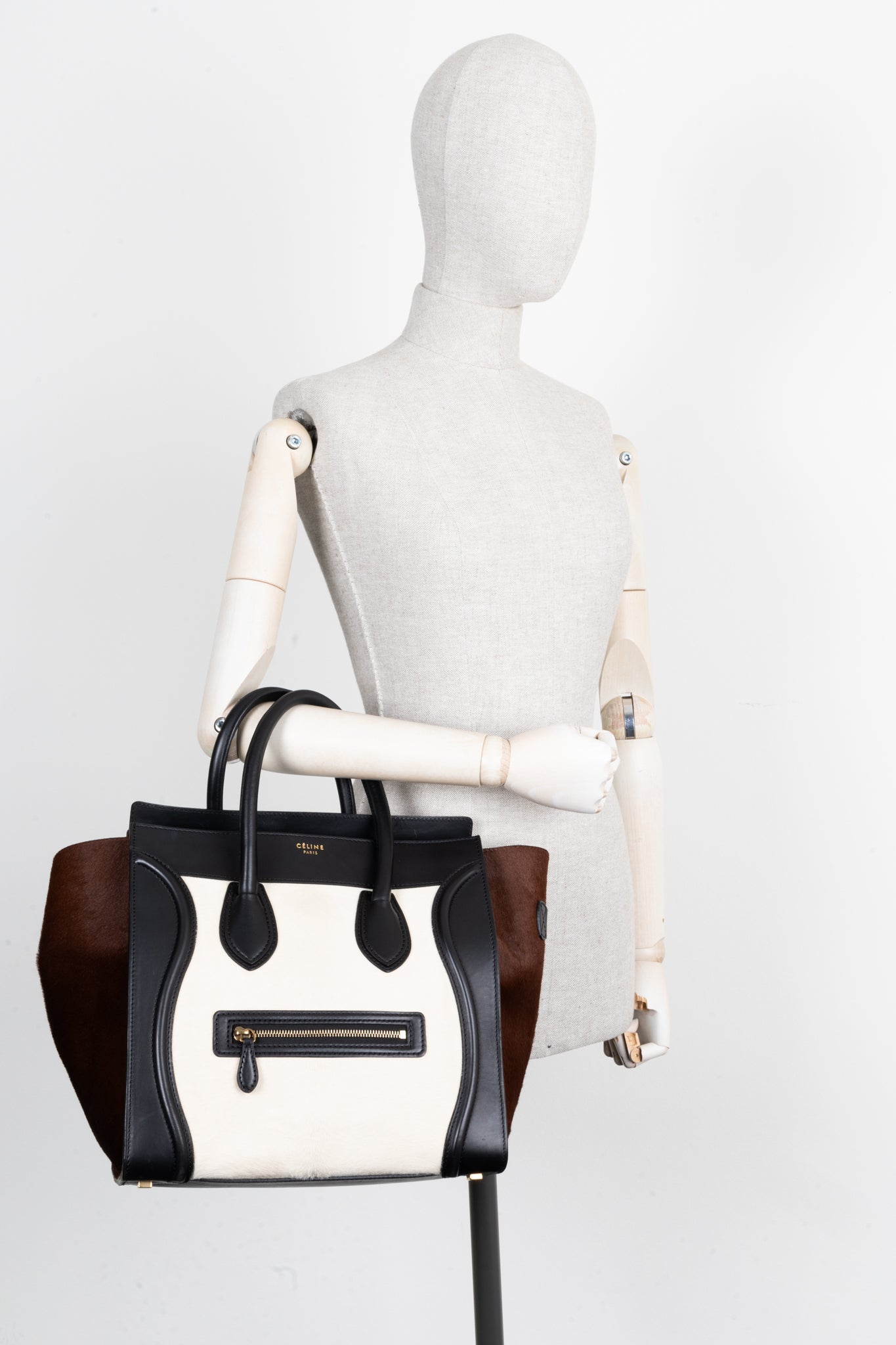 CÉLINE Mini Luggage Calf Hair Black White Brown – REAWAKE