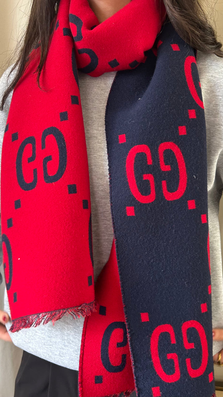 GUCCI Reversible Logo Scarf Blue Red