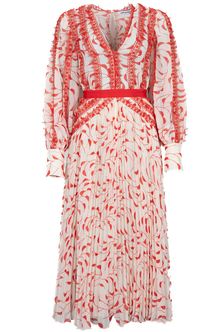 SELF PORTRAIT Midi Dress Pleated Red
