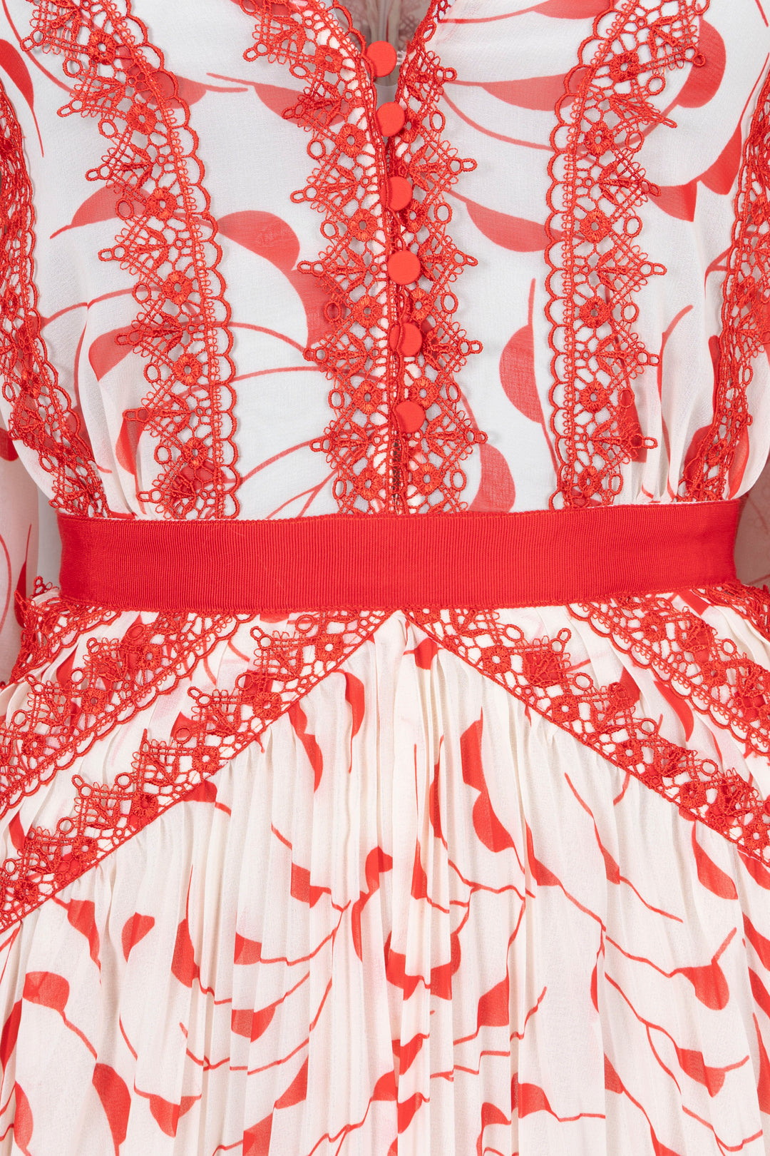 SELF PORTRAIT Midi Dress Pleated Red