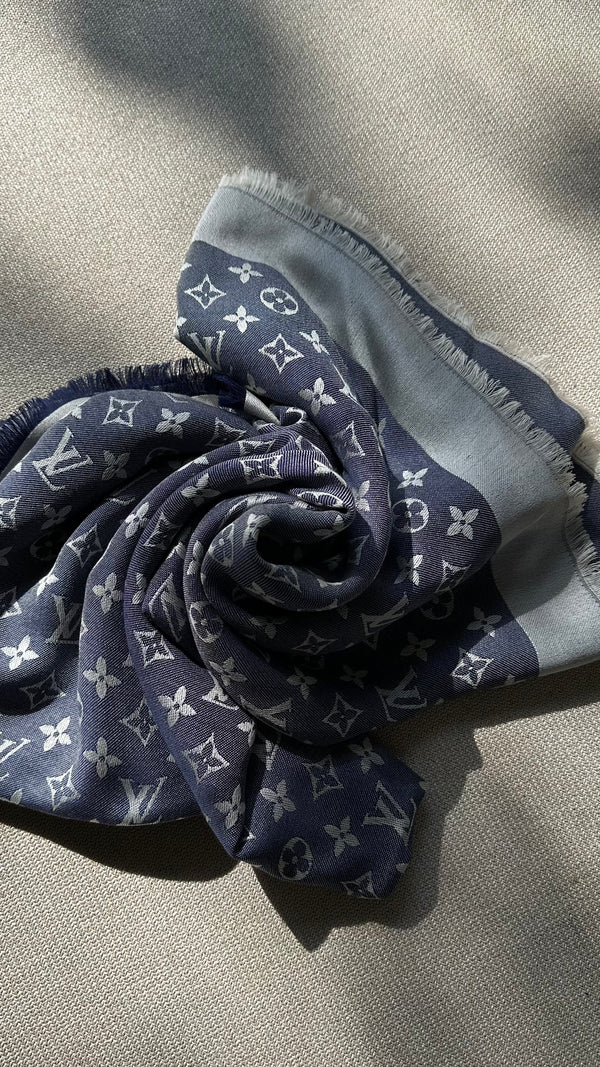 LOUIS VUITTON MNG Scarf Silver/Blue