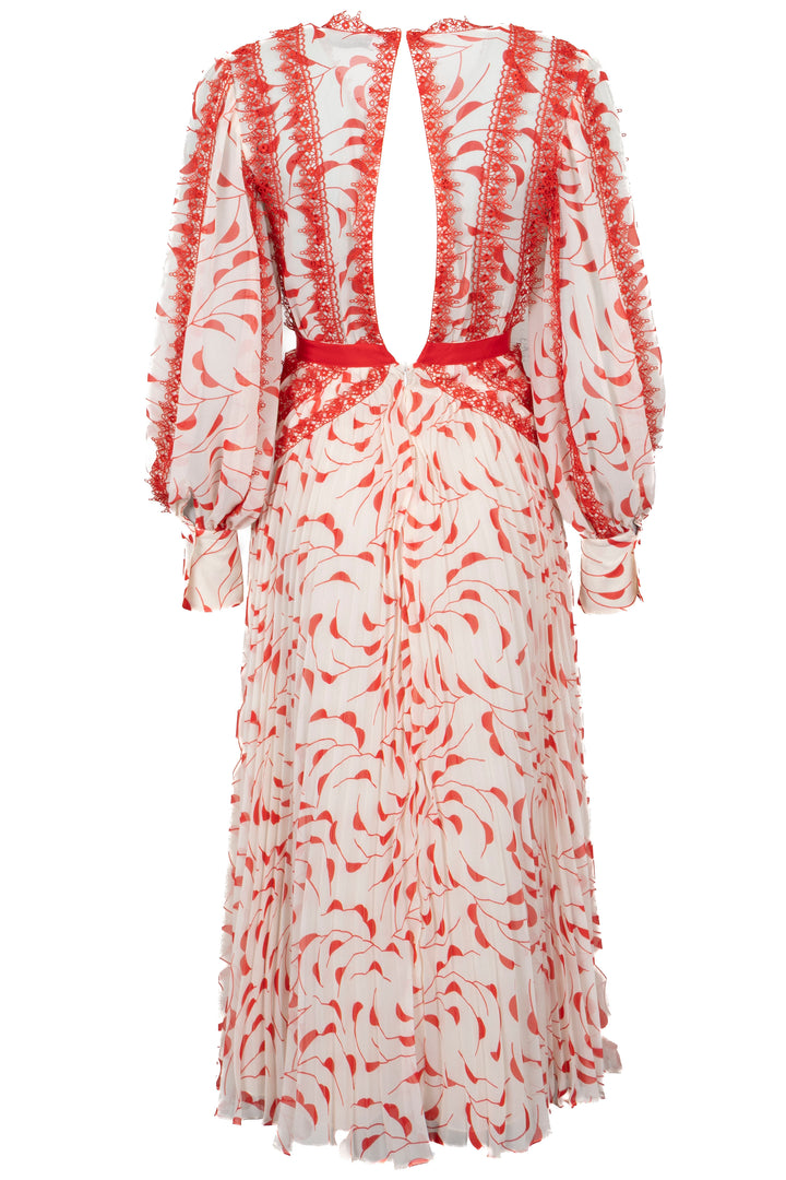 SELF PORTRAIT Midi Dress Pleated Red