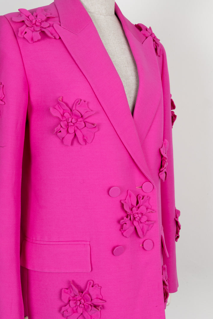 VALENTINO Crepe Couture Flower Embellished Blazer Pink