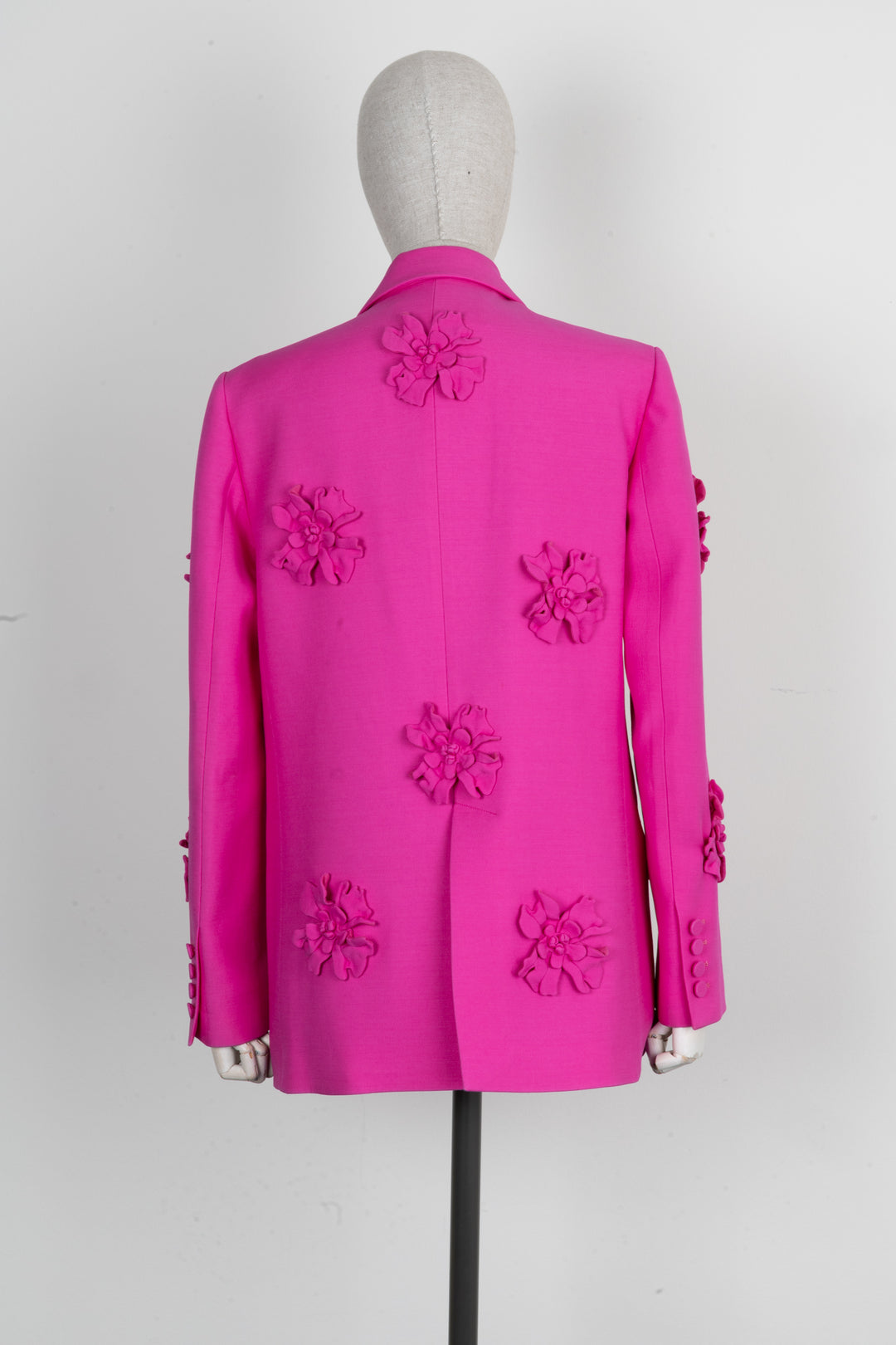 VALENTINO Crepe Couture Flower Embellished Blazer Pink